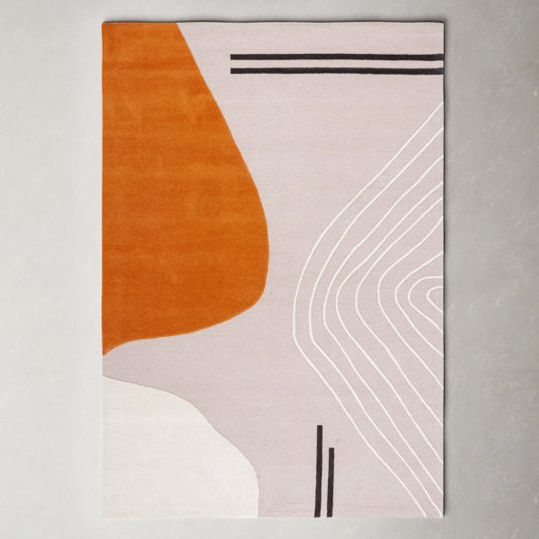 AllModern Davey Abstract Handmade Tufted Wool Ivory/Light Pink Area Rug